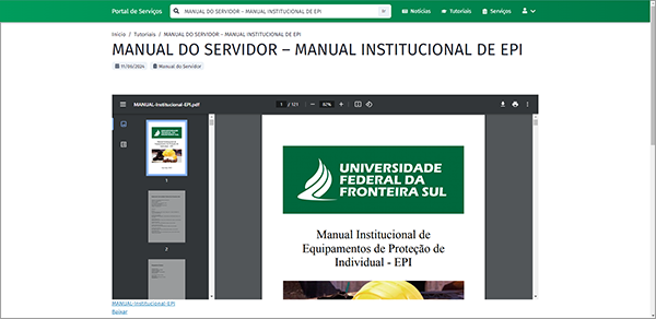 Exemplo de PDF incorporado na página dentro de quadro.